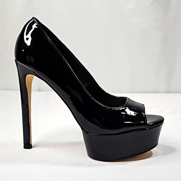 Anne Michelle Black Patent Leather Platform Heels Size 8.5 - Picture 1 of 7
